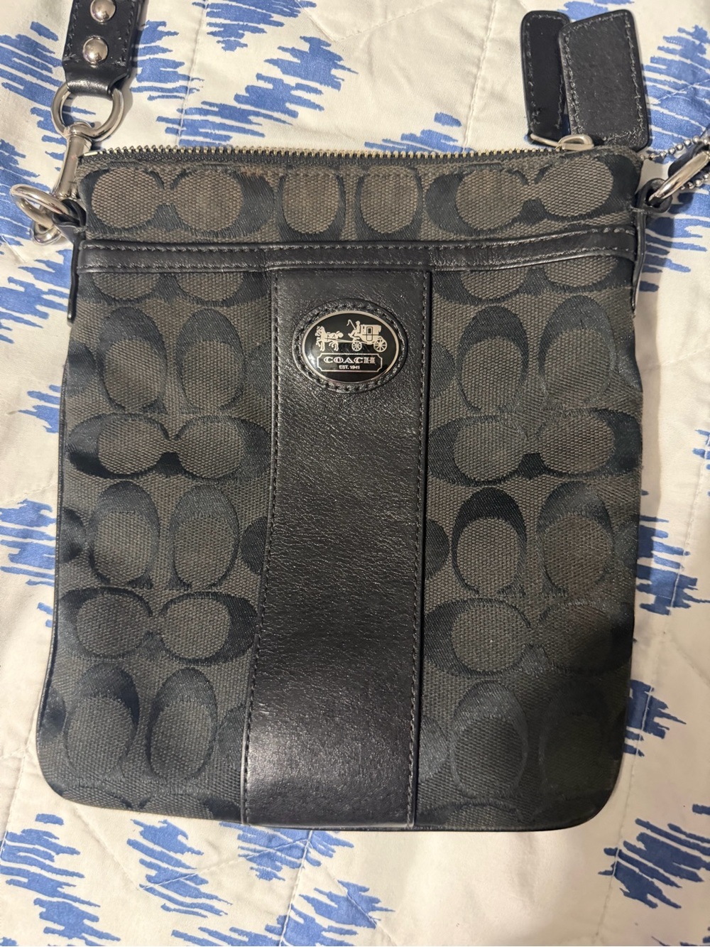 Coach Black Leather Strap Bag Charm with Silver Hardware